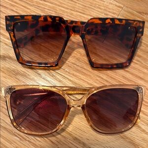 Pair of Stylish Tortoise and Amber Large Round and Square Fashion Sunglasses